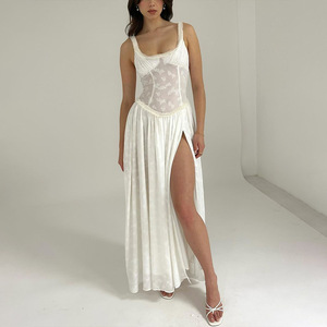 Vestido de Noche Largo Estilo Europeo sin Espalda con Cuello Halter, Cintura Imperio y Transpirable - Product Image 3