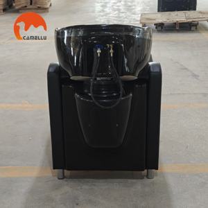 Schwarze Moderne Friseurstühle mit Keramikbecken Maßgefertigte Salonmöbel Waschstuhl-Bett für Friseursalon-Station - Product Image 4