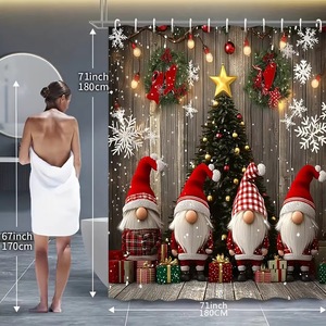 Cortina de Ducha de Poliéster con Diseño de Gnomos Rojos y Árbol de Navidad, Cortina de Baño con Impresión Digital, Impermeable, Personalizada, Moderna, al por Mayor - Product Image 3