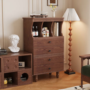 ソリッドウッド4引き出しキャビネットミドル古代スタイルフレンチレトロ壁収納リビングルーム入り口ワインキャビネットアンティークデザイン - Product Image 4