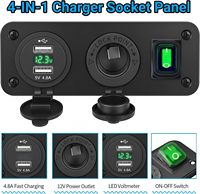 Panel de Enchufes para Coche 3 en 1, Puerto USB Dual de 4.8A con Voltímetro LED, Interruptor Basculante de 3 Pines ON-OFF, Toma de Corriente de 12V para Encendedor de Cigarrillos