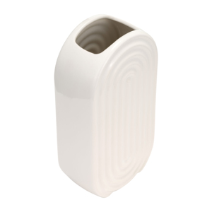 Vaso ovale in ceramica bianca con bordi scanalati, decorazione per la casa, ideale per soggiorno, camera da letto, ufficio, scrivania, ingresso, tavolo. - Product Image 5