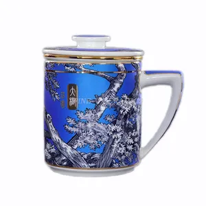 custom logo Large capacity bone China Tea drain filter Office with lid Gift high quality tea cup sets black ceramic coffee mug
