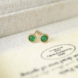 อาซูโอ 18K ทองคำแท้สีเหลืองมรกตธรรมชาติทรงกลมคลาสสิกต่างหูแบบมินิของขวัญสำหรับสุภาพสตรีและเด็กน่ารัก - Product Image 3