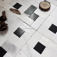 Mosaïque de marbre noir et blanc, motif tressé, pour crédence de cuisine, mur de salle de bain et sol
