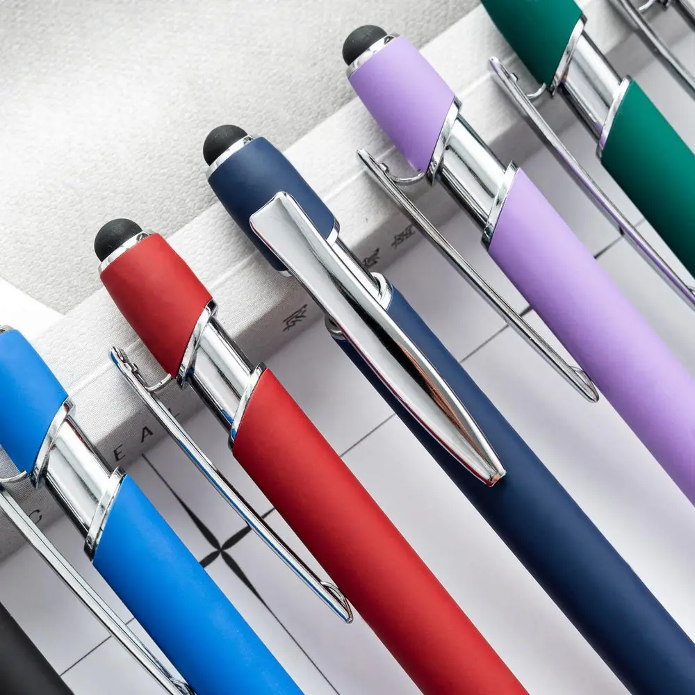 Hot Sell Multifunction Colorful Ball Stylus Soft Touch Screen Pen 2 In 1 Press Action Metal Ballpoint Pens