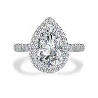 Bague en platine Pt950 avec diamant de laboratoire taille goutte d'eau, coupe brillante, style luxueux, 3 griffes, pierres latérales certifiées IGI