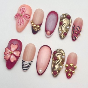 2025 coloridas flores 3D fiesta personalizada <span class=keywords><strong>boda</strong></span> <span class=keywords><strong>uñas</strong></span> regalo dulce perla fresca diamante cereza <span class=keywords><strong>diseño</strong></span> francés almendra <span class=keywords><strong>uñas</strong></span> hechas a mano - Product Image 2