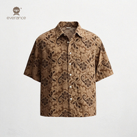 Chemise pour homme ornée de motifs, en polycoton, couleur beige moka, style cubain, pour l'été, la plage et les vacances