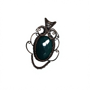 Handmade Copper Wire Wrapped Green Onyx Pendant Necklace Boho Style Jewelry Wholesale - Product Image 1