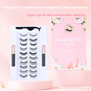 10 paires de <span class=keywords><strong>faux</strong></span> <span class=keywords><strong>cils</strong></span> magnétiques réutilisables en soie naturelle, type croisé mince tridimensionnel, aimant binoculaire agrandi - Product Image 1