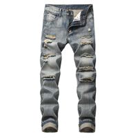 Jean déchiré coupe droite pour homme YUNBOFEI – Denim non extensible avec trous déchirés pour un style décontracté au quotidien