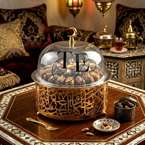 Bandeja de servir árabe de lujo Tahura Exports con cúpula de acero inoxidable pulido para chocolates, dulces, bodas, fiestas, Ramadán - Product Image 1