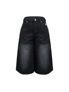 Commercio estero transfrontaliero <span class=keywords><strong>pantaloni</strong></span> corti americani in Denim retrò per <span class=keywords><strong>donna</strong></span> <span class=keywords><strong>pantaloni</strong></span> alla moda strappati <span class=keywords><strong>neri</strong></span> a gamba larga di media lunghezza - Product Image 4