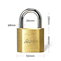 Cadenas carré en laiton de 50 mm, robuste, à clé, avec clés, corps en laiton massif, serrure de sécurité pour entrepôt, portail, porte de conteneur