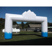 Arche de course gonflable bleue avec drapeaux à carreaux, logo personnalisé, bâche en PVC durable, pour événements sportifs, marathons et sports