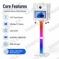 Photomaton à impression instantanée compatible avec les appareils photo reflex numériques à double écran et éclairage RVB, écran tactile 15,6 pouces, en métal, pour location événementielle et mariages