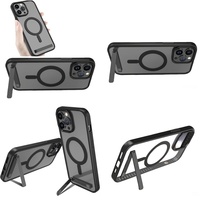 Casing Transparan Magnetik dengan Penyangga untuk iPhone 11 12 13 14 15 16 Pro Max 17 Air Plus Case dengan Holder, Aksesoris Ponsel