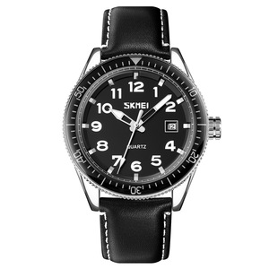 Montre à quartz pour homme avec bracelet en cuir décontracté et professionnel, étanche, montre avec calendrier d'une seule journée - Product Image 1