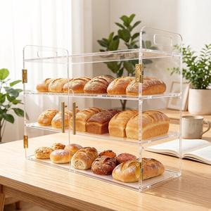 Boîte à <span class=keywords><strong>pain</strong></span> en acrylique sur mesure à 3 niveaux avec porte à ressort auto-fermante, conteneur alimentaire transparent commercial pour boulangerie, pâtisserie, café - Product Image 3