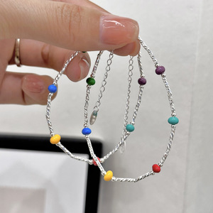 สร้อยข้อมือลูกปัดสีรุ้งเงินแท้ S925 สำหรับผู้หญิง สวมใส่ได้ทุกวัน เครื่องประดับคริสตัลประดับเพชร - Product Image 2