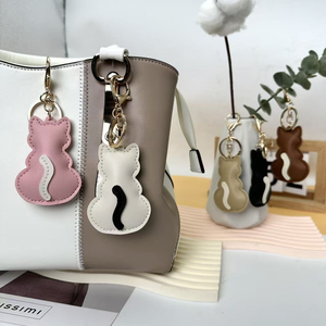 QYS <b>Custom</b> Logo PU Leather Cartoon Cat Keychain Cute Animal Bag Charm <b>Key</b> <b>Ring</b> Promotional Gift - Product Image 2