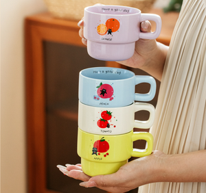 Wholesale New Design <b>Stackable</b> Ceramic Coffee <b>Mug</b> Customizable Fruit Pattern & Logo Macaron Color Cup for Gift Bulk Purchase - Product Image 1
