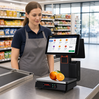 Caisse enregistreuse tout-en-un, système POS, double écran tactile 15,6 + 14,1 pouces, pesage AI, Windows Intel I3, blanc/noir