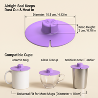 Couvercle de tasse en silicone de qualité alimentaire OEM personnalisé de 10,5 cm, couvercle universel pour tasse avec porte-sachet de thé et presse-sachet, bouchon réutilisable pour tasses à thé en céramique