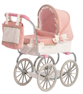 Poussette pour poupée en velours côtelé rose rêveur - Accents blancs doux et tissu en peluche, poussette à thème fantastique pour jeux de rôle - Product Image 1