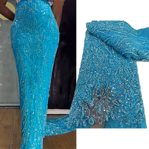 NI.AI Nouveauté Tissu en dentelle française à mailles avec perles et sequins, idéal pour la couture - Product Image 1