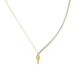 Gemnel fashion 925 sterling silver 18k gold diamond chain x tennis key lock charm necklace