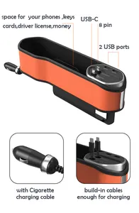 Caja de almacenamiento de asiento de engranaje de coche, organizador de vaso con enchufe USB Dual, accesorios interiores