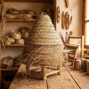 Abat-jour en paille naturelle fait main, tissage de bambou, décoration artisanale Wabi Sabi pour la maison - Product Image 3