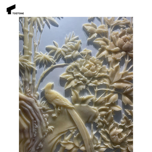 Tostone Sculpture chinoise d'intérieur en <span class=keywords><strong>pierre</strong></span> de style traditionnel Onyx brun avec fleurs et bambou pour villa, église ou salon - Product Image 2