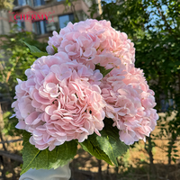 Bunga Hydrangea Sutra Buatan Warna Pink Lembut Tangkai Tunggal Kepala Besar untuk Dekorasi Pernikahan & Rumah