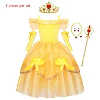 Déguisement de princesse la Belle et la bête pour fille, robe fantaisie, avec épaules tombantes, pour Halloween, carnaval, anniversaire,