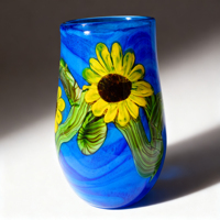 Vase en résine Art Déco de luxe avec motifs de tournesol et de tourbillons bleus - Vase à fleurs décoratif pour la décoration intérieure