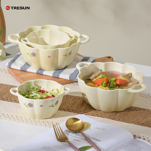 Tazón de Cerámica de Doble Asa para Sopa, Ensalada, Pasta, Color Amarillo Crema, Resistente al Calor - Product Image 3