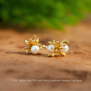 Pendientes Finos con Perlas, Acero Inoxidable 316L, Baño de Oro PVD, Diseño Sostenible y Resistente - Product Image 3