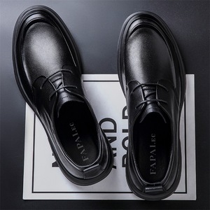 Chaussures habillées de luxe pour hommes en cuir de vachette, modèle 2025, de haute qualité, à lacets, pour le bureau, à bout carré, légères et respirantes, idéales pour les soirées. - Product Image 1