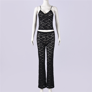 Conjuntos de 2 piezas sexys para mujer, chalecos sin mangas transparentes y pantalones calados - Product Image 4