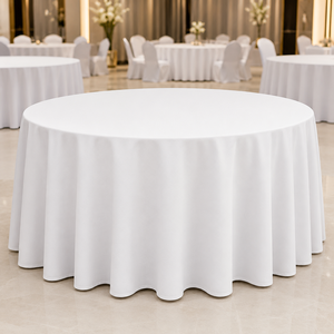 Wholesale White <b>Round</b> Polyester Tablecloth Waterproof Option Hotel Banquet Catering Event Rental - Product Image 1