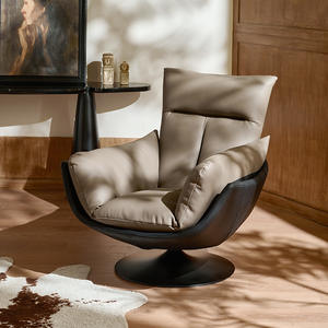 Italian Minimalist <b>Swivel</b> <b>Chair</b> Genuine Leather Single Sofa <b>Chair</b> Living Room Furniture Tilting Design Vintage Style - Product Image 4