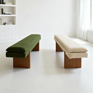 Tabourets longs en bois massif de style nordique, meubles de restaurant, canapé, style Wabi Sabi, tabouret à dossier pour la maison, tabouret à chaussures en bois - Product Image 5