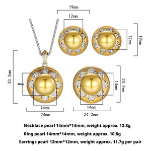 Juego de Joyería de Alta Calidad, Ecológico, de Cobre, con Perlas Redondas de 14-12mm y Baño de Oro, 3 Piezas (Aretes, Collar y Anillo) para Uso Diario - Product Image 6