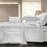 Parure de lit moderne en coton gris brodé 4 pièces, fournisseur de textiles pour la maison et l'hôtellerie en coton à fibres longues