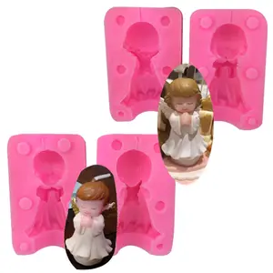 可爱的天使女孩和男孩婴儿硅胶蜡烛模具出售模具3d de alas de angel