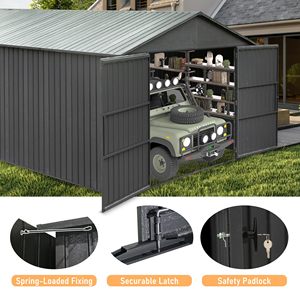 12x20FT Extérieur En Métal Garage Auvent Carport Verrouillable Double Portes À Charnière Abri Robuste pour Voiture <span class=keywords><strong>Moto</strong></span> Pelouse - Product Image 4