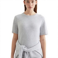 T-shirt en Cachemire Pur Col Rond Personnalisé pour Femme – Style Tricot Uni, Manches Courtes, Haut Tricoté de Luxe pour l'Été – Vente en Gros